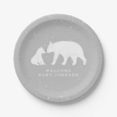 Mama und Baby Polar Bear Grau Winter Baby Dusche Pappteller (Vorderseite)