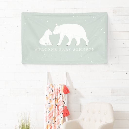 Mama und Baby Polar Bear Snow Blue Baby Dusche Banner (Insitu)