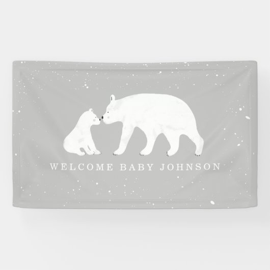 Mama und Baby Polar Bear Snow Gray Baby Dusche Banner (Horizontal)
