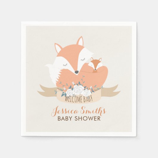 Mama und Baby Red Fox Babydusche Serviette (Vorderseite)