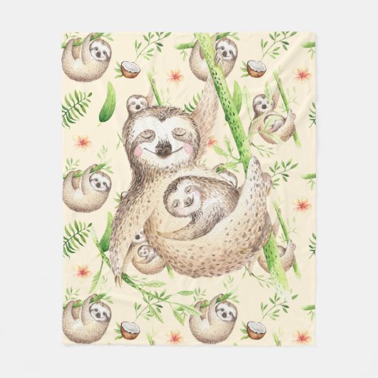 Mama und Baby Sloth Fleecedecke (Vorderseite)