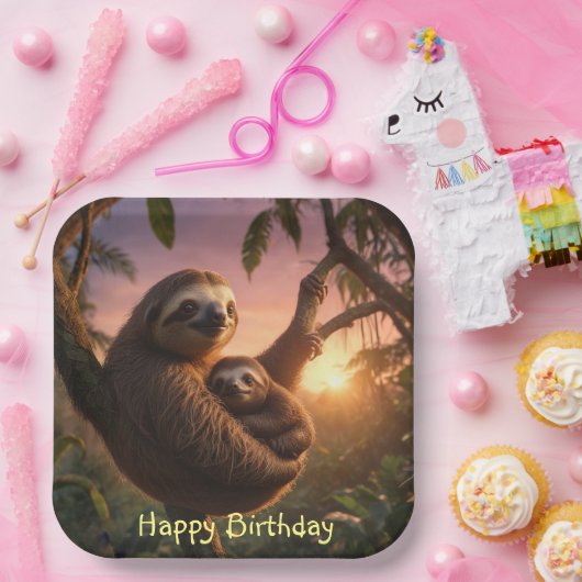 Mama und Baby Sloth Pappteller (Party)