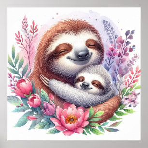 Mama und Baby Sloth Poster