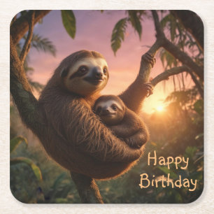 Mama und Baby Sloth Rechteckiger Pappuntersetzer