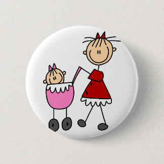 Mama-und Baby-Strichmännchen-Knopf Button