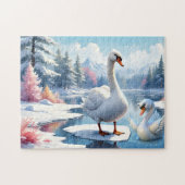 Mama und Baby Swan Winter Puzzle (Horizontal)