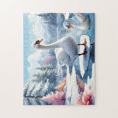Mama und Baby Swan Winter Puzzle (Vertikal)