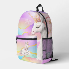 Mama und Baby Unicorn über dem Regenbogen-individu Bedruckter Rucksack