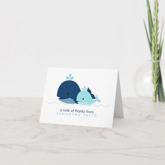 Mama und Baby Whale Baby Dusche {blau} Dankeskarte (Vorderseite)