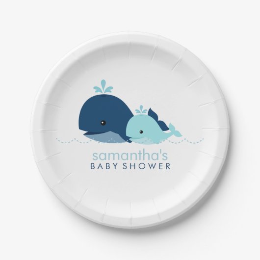 Mama und Baby Whale Baby Dusche {blau} Pappteller (Vorderseite)