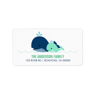 Mama und Baby Whale Baby Dusche {grün} Adressaufkleber