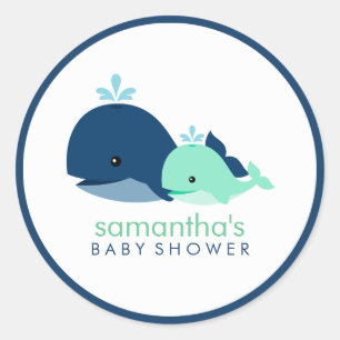 Mama und Baby Whale Baby Dusche {grün} Runder Aufkleber