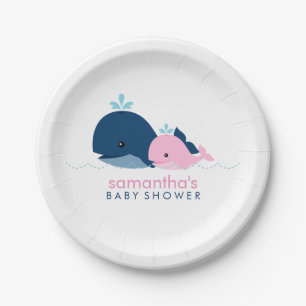 Mama- und Baby-Whale-Babydusche {pink} Pappteller