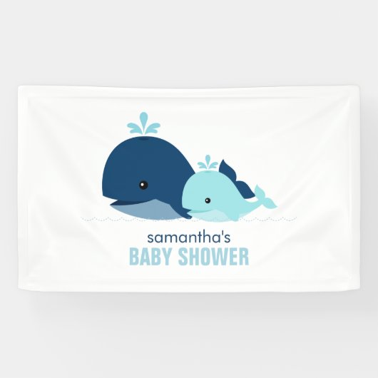 Mama und Baby Whales Boy Baby Dusche Willkommen Banner (Horizontal)