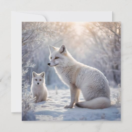 Mama und Baby White Arctic Fox, Geburtskarte Karte (Rückseite)
