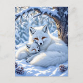 Mama und Baby White Foxes im Schnee Postkarte (Vorderseite)