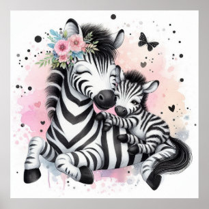 Mama und Baby Zebra Poster