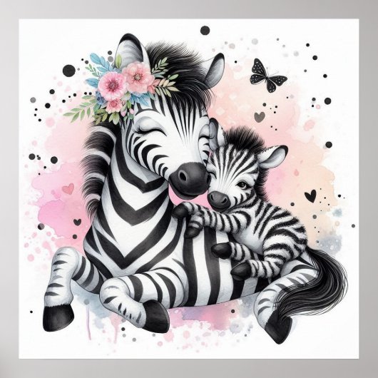 Mama und Baby Zebra Poster (Vorne)