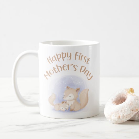 Mama und Babyfüchse - glücklicher Muttertag Kaffeetasse (Mit Donut)