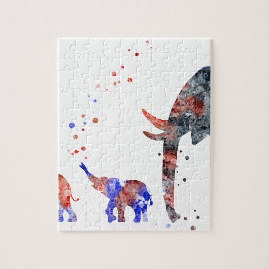 Mama und Babys Elefant, Elefantfamilie Puzzle (Vertikal)