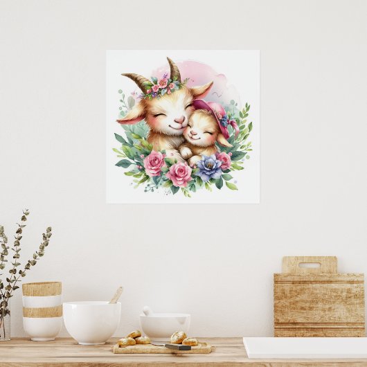 Mama und Babyziege Poster (Küche)