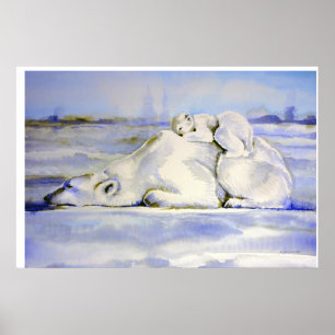 Mama und Cub Polar Bear Watercolor Poster
