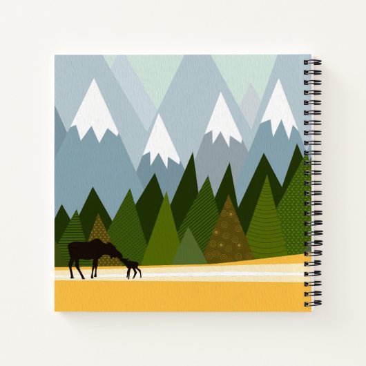 Mama und Elche Silhouette Berggipfel Notizblock (Rückseite)