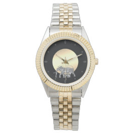 Mama und Elefant in der untergehenden Sonne Armbanduhr