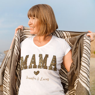 Mama und Herz in Leopard Print mit individuellen N T-Shirt