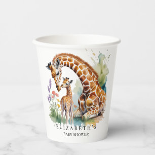 Mama und ich Aquarell-Giraffe-Baby-Party Pappbecher