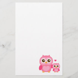 Mama und ich, niedliche Baby-Eule, rosa Briefpapier