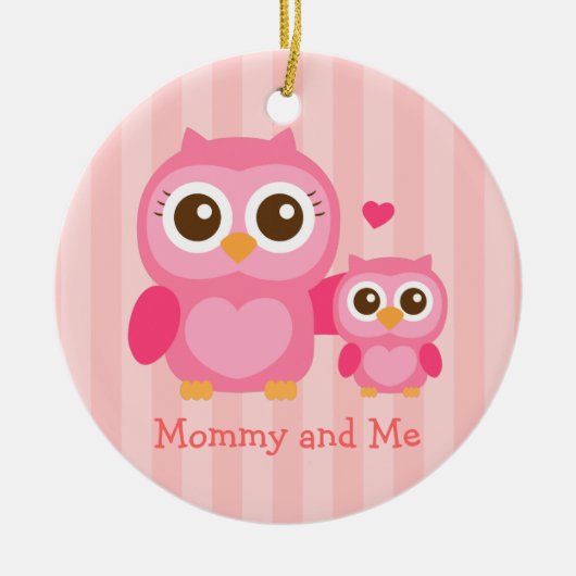 Mama und ich, niedliche Baby-Eule, rosa Keramik Ornament (Vorne)