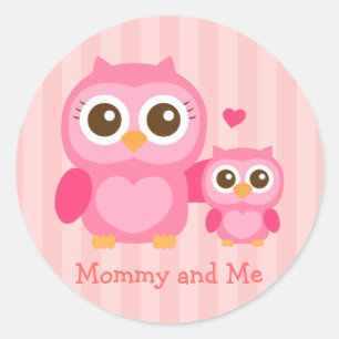 Mama und ich, süße Baby-Eule, Rosa Runder Aufkleber