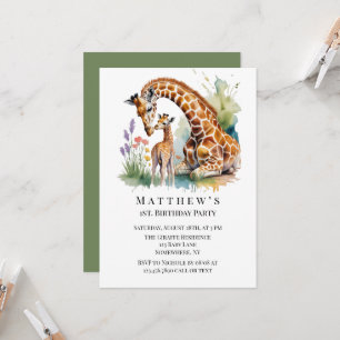 Mama und ich Wasserfarben-Giraffe 1. Geburtstagsfe Einladung