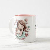 Mama und Junge Kind - 3D-Keramik Kunst Zweifarbige Tasse (Vorderseite Links)