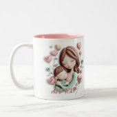 Mama und Junge Kind - 3D-Keramik Kunst Zweifarbige Tasse (Links)