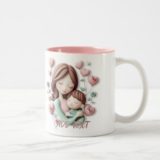 Mama und Junge Kind - 3D-Keramik Kunst Zweifarbige Tasse (Rechts)