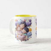 Mama und Kinder - 3D-Keramik Art Pasta Zweifarbige Tasse (Vorderseite Links)