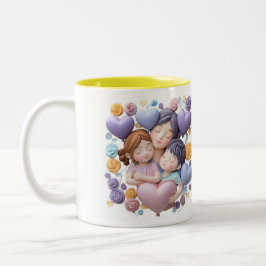 Mama und Kinder - 3D-Keramik Art Pasta Zweifarbige Tasse