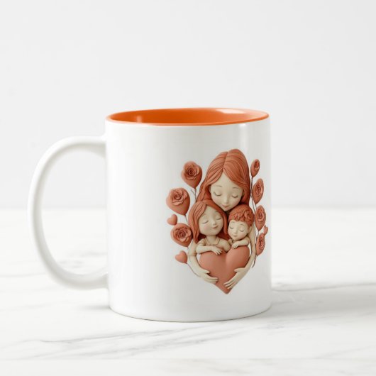 Mama und Kinder - 3D-Keramik Art Zweifarbige Tasse (Links)