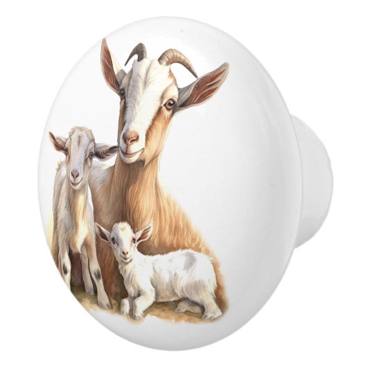 Mama und Kinder der Ziege Keramikknauf (Rechts)