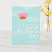 Mama- und Kindervögel Karte (Gelbe Blume)