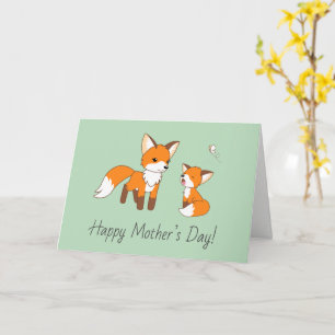 Mama und Kit Fox Muttertag Grün Leere Karte
