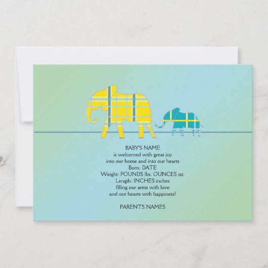 Mama und Me Blue Elephant Baby Ankündigung (Vorderseite)