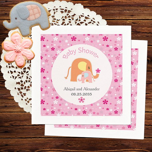 Mama und rosa Elefant Baby Shower Serviette