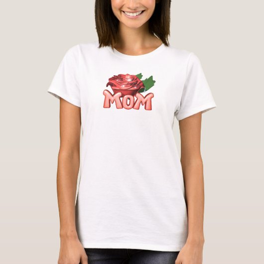 Mama und Rote Rose mit Dewdrops T-Shirt (Vorderseite)