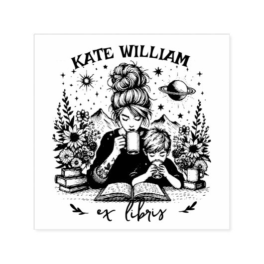 Mama und Sohn mit Buch Custom ex libris Permastempel (Design)