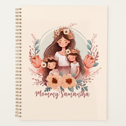 Mama und Töchter mit floralem Hintergrund Planer (Vorderseite)