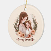 Mama und Tochter mit Rose Kranz 2 Keramik Ornament (Links)