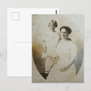 Mama und Tochter Oval Mask Foxed RPPC BW Foto Imag Postkarte